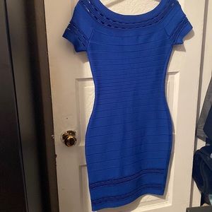 Royal blue never worn bandage dress off the shoulders